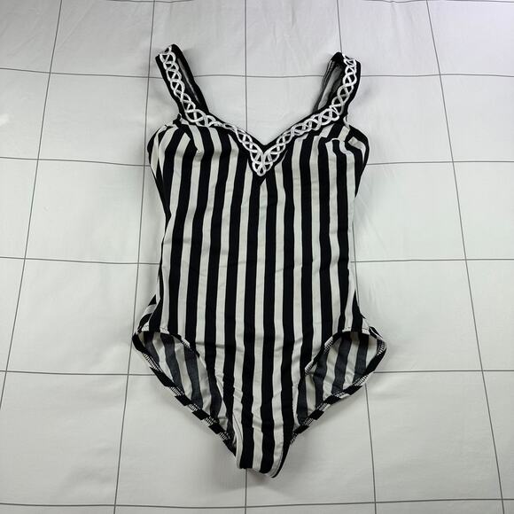 Vintage Miraclesuit Swimsuit Womens 8 Black White Striped One Piece Union Made - Picture 1 of 9
